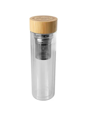 Botella de vidrio de borsilicato de 400 ml con infusor y tapa de bambú 