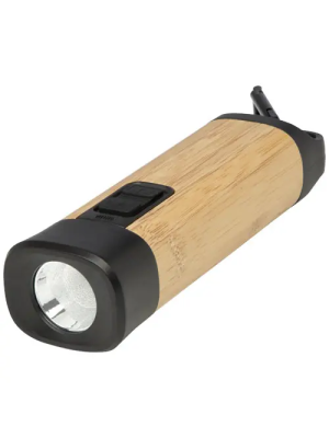 Linterna de plástico reciclado con mosquetón de bambú/RCS 