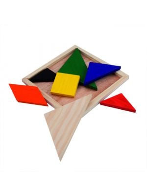 Brinquedos e quebra-cabeças tangram de madeira vista de quebra-cabeça 1