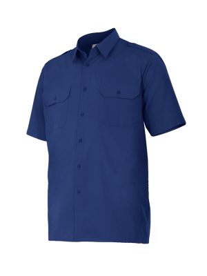 Camisas de trabalho velilla de manga curta com divisas algodão impresso imagem 1