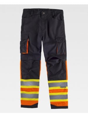 Pantaloni riflettenti della squadra di lavoro combinati con bande in poliestere riflettente fluorescente vista 1