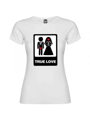 Weißes T-Shirt für Frauen mit wahrem Liebesdesign speziell für Junggesellenabschiede mit sichtbarem Druck 1
