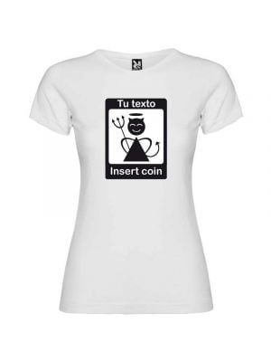 T-shirt de despedida branca para mulher com vista de sinal de moeda de inserção 1