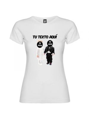 Weißes Abschieds-T-Shirt für Frauen, Freunde, Babys Modell mit Text zum Personalisieren Ansicht 1