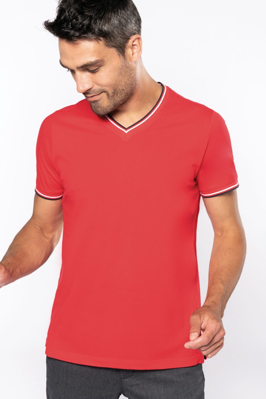 T-Shirt aus Piqué-Trikot mit V-Ausschnitt für Herr