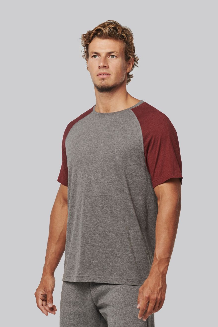 Zweifarbiges Triblend Sport-T-Shirt mit kurzen Ärmeln für Erwachsene Kurzärmel