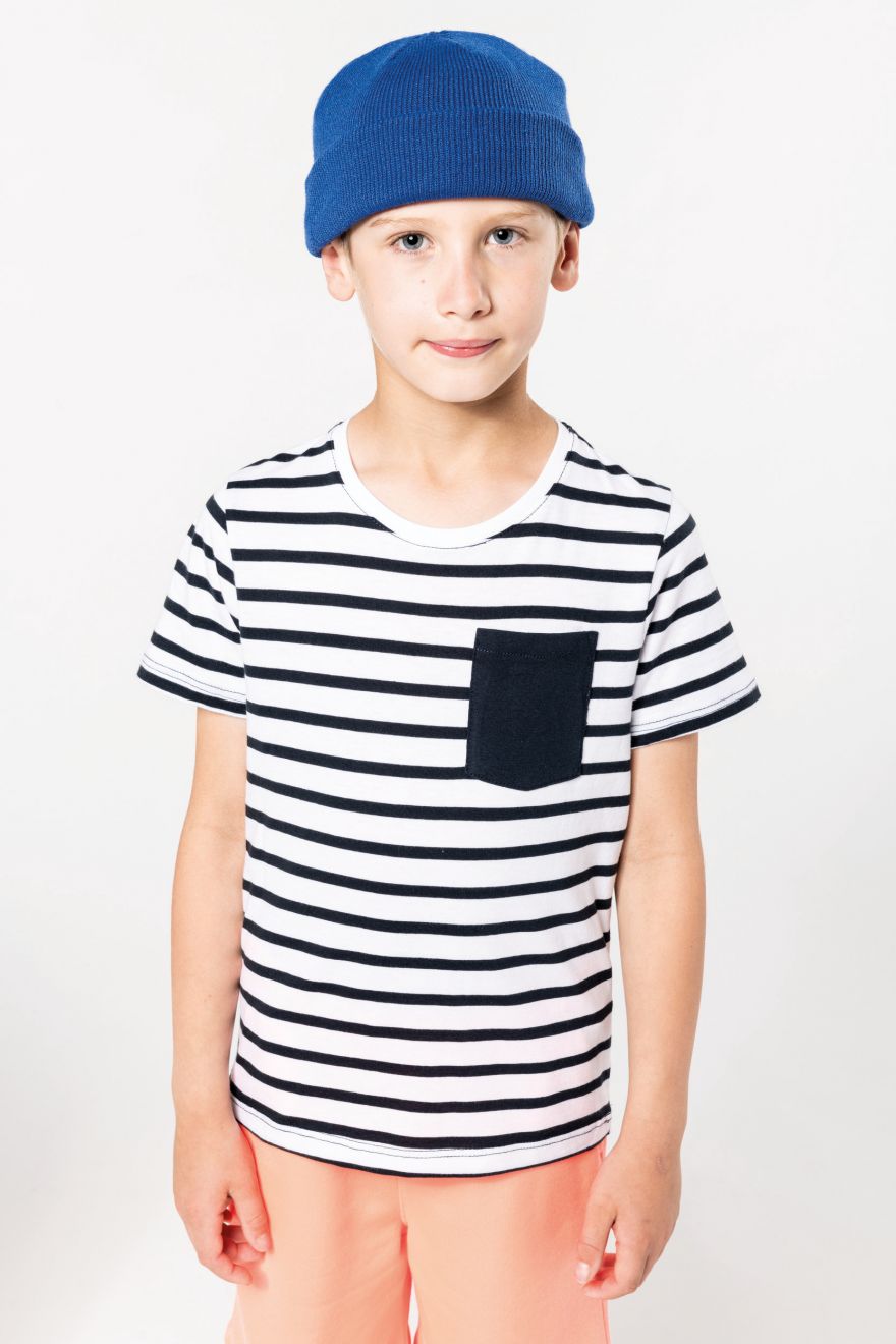 Pruhované námořnické tričko s kapsou na krátkém rukávu pro chlapce Krátký rukáv