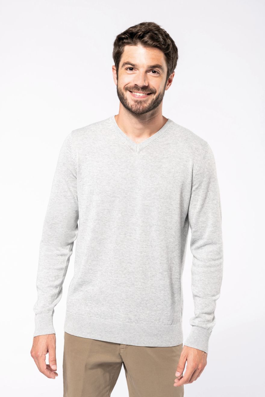 Ekologicky zodpovedný pánsky sveter s výstrihom do V s dlhým rukávom