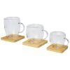 Manti 2-piece 350 ml double-wall glass cup with bamboo coaster 